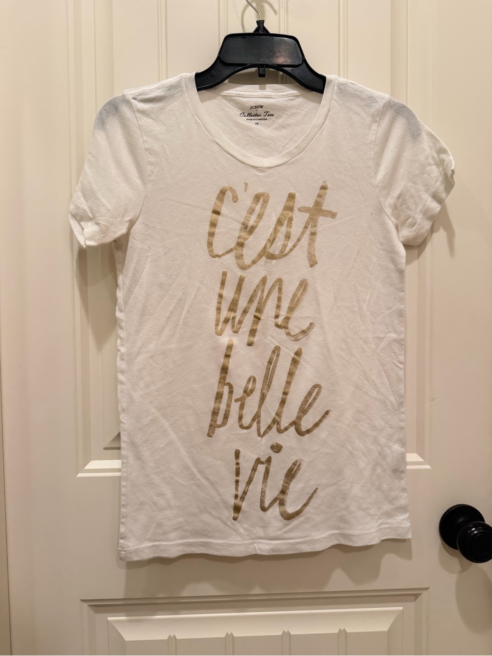 J. Crew White Tee with Gold Script Graphic